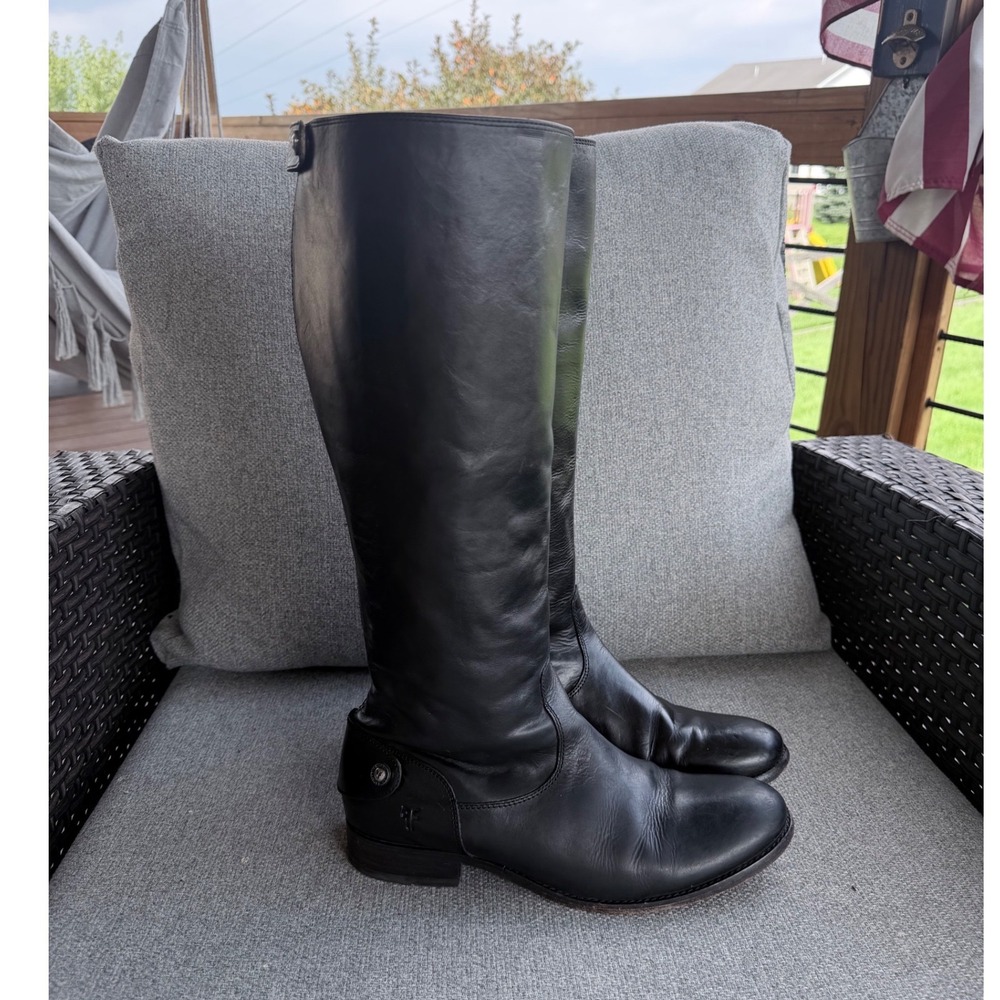 Frye Riding Boot Women Size 9 Black Leather Melissa Button Back Zip Equestrian